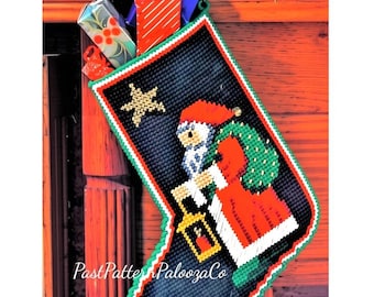 Vintage Christmas Plastic Canvas Stocking Pattern 11" Old World Santa Claus PDF Instant Digital Download 7 Count Easy Beginners