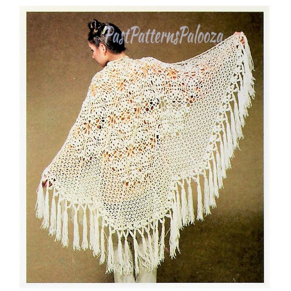 Vintage Crochet Pattern Womens Victorian Lace Carved Ivory Shawl PDF Instant Digital Download Boho Filigree Flower Tasseled Wrap 5 Ply