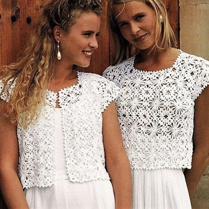 Vintage Crochet Pattern Womens Summer Tops Lace Granny Square Motif Top & Jacket Vest Short Long Sleeves PDF Instant Digital Download 4 Ply image 1