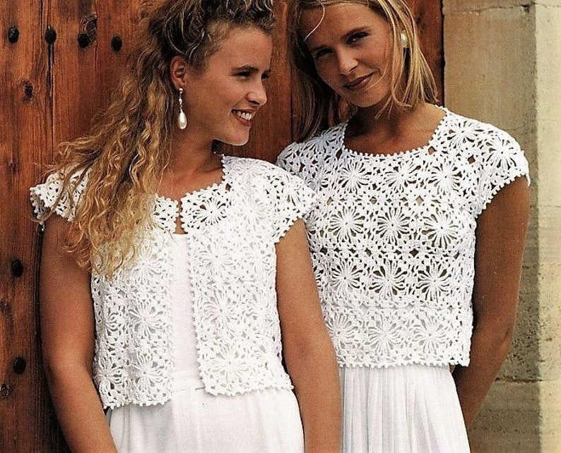 Vintage Crochet Pattern Womens Summer Tops Lace Granny Square Motif Top & Jacket Vest Short Long Sleeves PDF Instant Digital Download 4 Ply image 2
