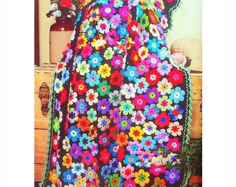 Vintage Crochet Pattern Pretty Posies Floral Afghan PDF Instant Digital Download Retro Flower Power Lapghan Scrapghan 39x53 10 Ply