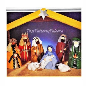 Vintage Christmas Craft Pattern 10&quot; Nativity Set with Stable PDF Instant Digital Download Felt + Fabric No Sew Holiday Project
