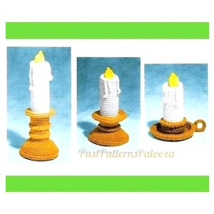 Vintage Crochet Pattern Brass Candlestick Candles Candleholders Three Sizes PDF Instant Digital Download Wizard Candle Amigurumi 10 Ply