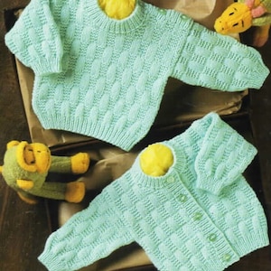 Vintage Knitting Pattern Baby Basket Weave Textured Cardigan Pullover Sweaters Jumper PDF Instant Digital Download Preemie - 2 yrs DK 8 Ply