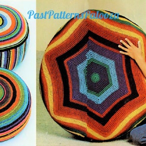 Vintage Crochet Pattern Giant 22" Round Striped Play or Display Pillow Covers PDF Instant Digital Download Retro Rainbow Colors Cushions