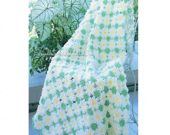 Vintage Crochet Pattern Mini Daisy and Leaf Motif Afghan PDF Instant Digital Download Floral Daisies Blanket 45x60 10 Ply