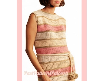 Vintage Knitting Pattern Womens Bold Stripes Sleeveless Dress Summer Shift PDF Instant Digital Download Retro Mod Boho Chic 10 Ply