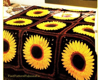 Vintage Crochet Giant Sunflower Grannies Afghan Pattern PDF Instant Digital Download Beautiful Sun Flower Garden Blanket 10 Ply