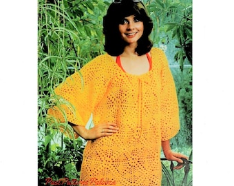 Vintage Crochet Pattern Womens Lacy Beach Cover Up PDF Instant Digital Download Quick Easy Granny Square Bikini Cover Tunic 5 Ply One Size