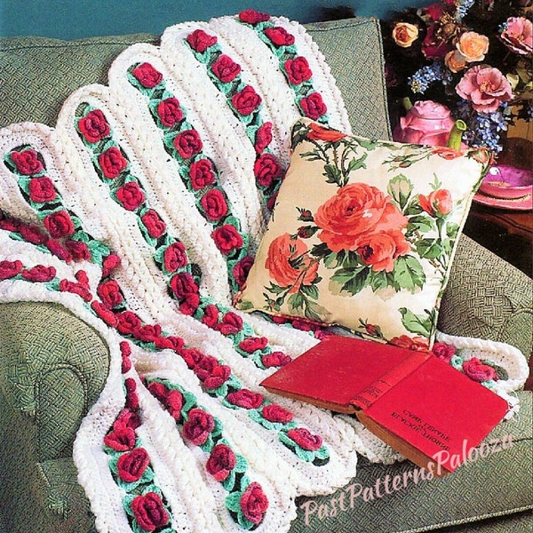 Vintage Crochet Pattern Rose Chains Mile A Minute Afghan PDF Instant Digital Download Pretty Pop Out Roses Throw Lap Blanket 10 Ply