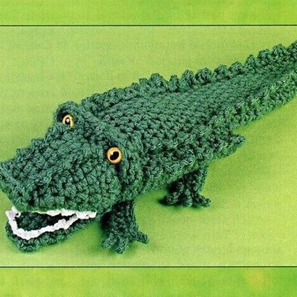Vintage Häkelanleitung 14" Alligator Krokodil Handpuppe Amigurumi Spielzeug PDF Sofortiger digitaler Download Realistische Tierpuppe 10-lagig