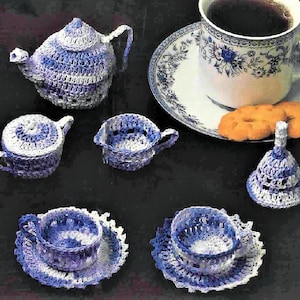 Vintage Crochet Pattern 1-2" Small Miniature Tea Service Set Teapot Teacup Saucer PDF Instant Digital Download Sugar Bowl Creamer Bell