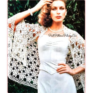 Vintage Crochet Pattern Womens Openwork Flower Motif Lace Shawl PDF Instant Digital Download Light Boho Summer Wrap Cotton Thread