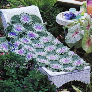 Vintage Crochet Pattern Beautiful Waterlilies Afghan PDF Instant Digital Download Lily Pad Flower Motif Squares Throw Blanket 37x46 5 Ply