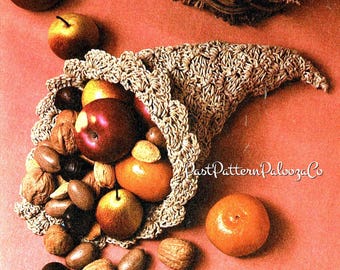 Vintage Crochet Pattern 15" Thanksgiving Cornucopia Centerpiece Quick Easy Beginners PDF Instant Digital Download Twine Horn of Plenty