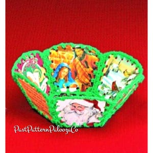 Vintage Crochet Pattern Christmas Card Bowl Basket Container PDF Instant Digital Download Retro Nostalgic Holiday Craft 10 Ply