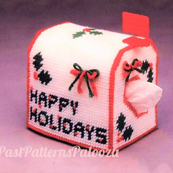 Vintage Plastic Canvas Pattern Christmas Mail Box Tissue Topper Happy Holidays Cover PDF Instant Digital Download 7 Count