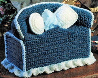 Vintage Crochet Tissue Box Cover Pattern Sofa Couch PDF Instant Digital Download Novelty Tissue Topper Holder in 4-Ply 10"