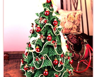 Vintage Crochet Pattern 16" Ruffled Mini Christmas Tree PDF Instant Digital Download Tabletop Tree  Centerpiece Cotton Thread