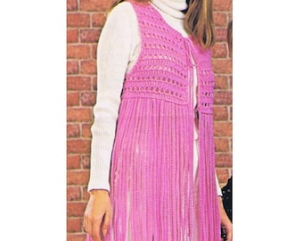 Vintage Womens Crochet Pattern Indian Bolero Vest with Braids PDF Instant Digital Download Groovy Mod Boho Lace Braided Tassels 3 Ply