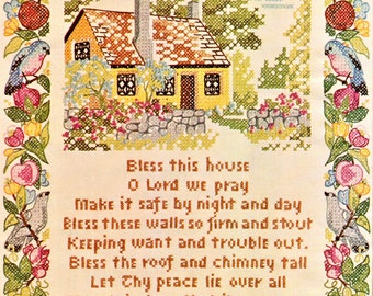 Vintage Cross Stitch Pattern Bless This House Prayer PDF Instant Digital Download Embroidery Needlepoint Home Blessings 12x14