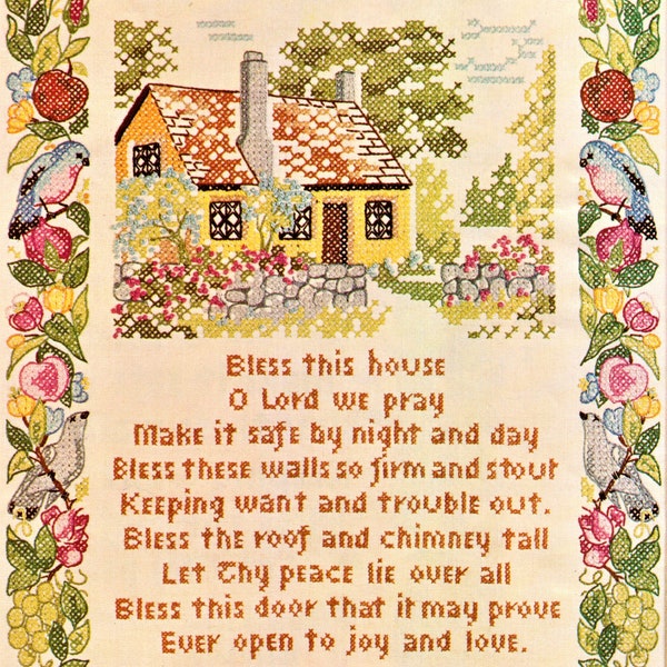 Vintage Cross Stitch Pattern Bless This House Prayer PDF Instant Digital Download Embroidery Needlepoint Home Blessings 12x14