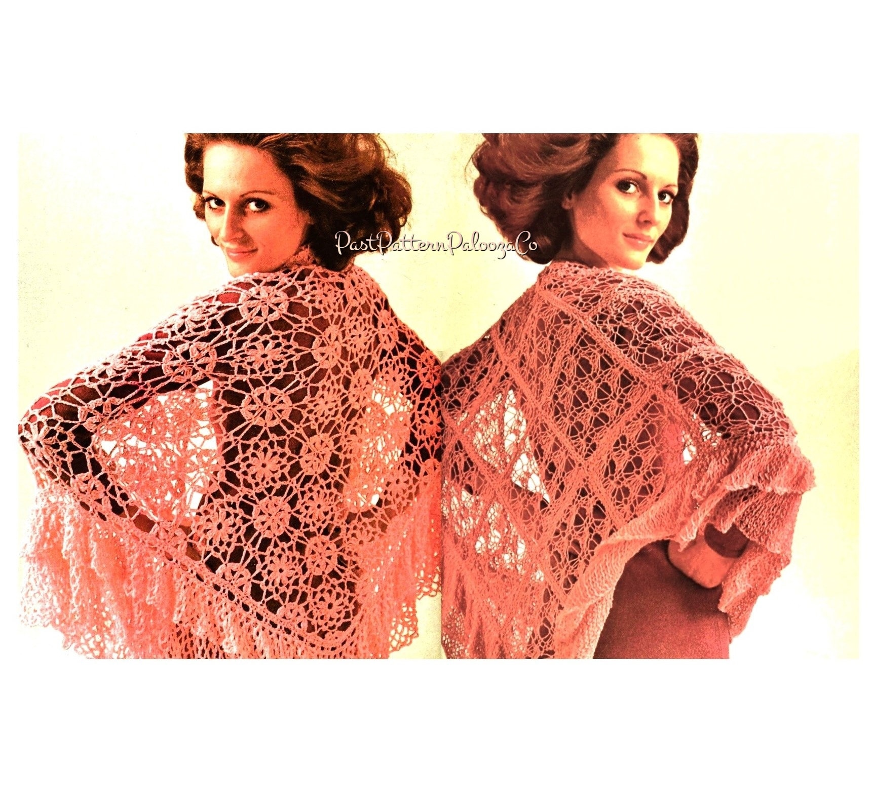 Vintage Spider Web Shawl Crochet and Knit Pattern Set