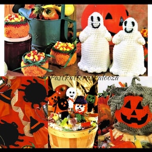 Vintage Crochet Patterns Halloween Party Decor and Favors PDF Instant Download Lollipop Covers Pumpkin Candy Dish Small Baskets Table Decor