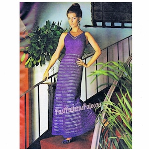 Vintage Crochet Pattern Womens Maxi Dress Long Evening Gown PDF Instant Digital Download Bohemian Metallic 5 Ply