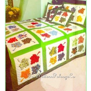 Vintage Sewing Pattern Maple Leaf Blocks Bed Quilt Pillow Cover Set PDF Instant Digital Download Pretty Applique Falling Autumn Leaves