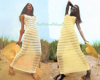 Vintage Crochet Pattern Beach Cover Up Tunic Maxi Dress PDF Instant Digital Download 70s Boho Bohemian Lace Mesh Sea Goddess Seashells