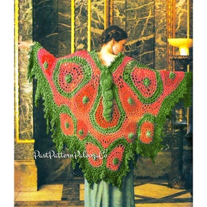 Vintage Crochet Pattern Womens Majestic Butterfly Medallion Shawl PDF Instant Digital Download Boho Hippie Wrap 14 Ply Chenille