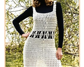 Vintage Crochet Pattern Lacy Pinafore Jumper Tank Dress PDF Instant Digital Download Retro Boho 70s