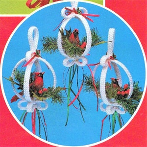 Vintage Plastic Canvas Pattern Christmas Cardinals Ornaments PDF Instant Digital Download Hanging Tree Trim Holiday Bird Rings