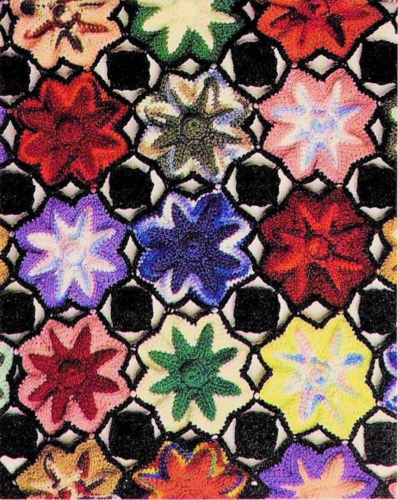 Vintage Crochet Pattern Gothic Flower Bed Afghan PDF Instant Digital Download Pretty Floral Motif Blanket Black Background 63x77 10 Ply afbeelding 2