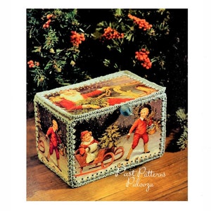 Vintage Crochet Pattern Christmas Postcard Trinket Box PDF Instant Digital Download Retro Post Cards Nostalgic Holiday Craft 10 Ply