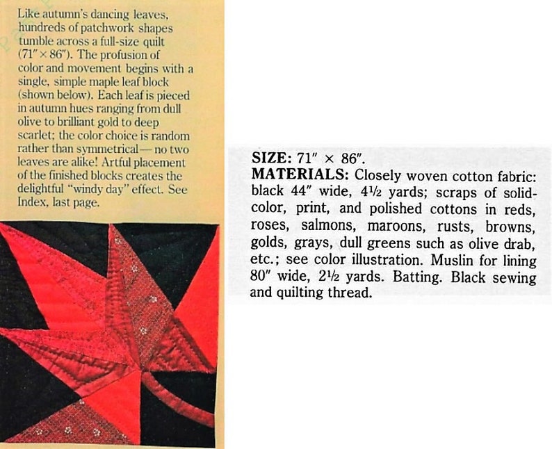 Vintage Sewing Pattern Windy Autumn Falling Leaves Patchwork Bed Quilt ...