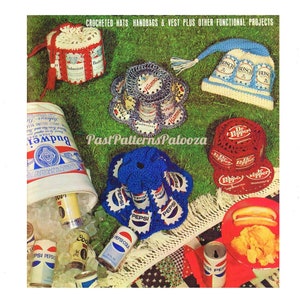 Vintage Crochet Pattern Beer Can Soda Pop Can Hats Handbags & More PDF Instant Digital Download Mens Womens Novelty Aluminum Can Projects