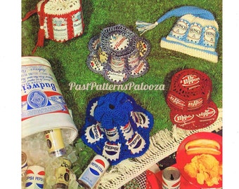 Vintage Crochet Pattern Beer Can Soda Pop Can Hats Handbags & More PDF Instant Digital Download Mens Womens Novelty Aluminum Can Projects