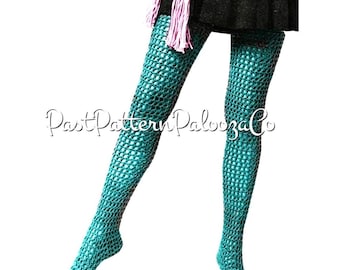 Vintage Crochet Pattern Womens Pretty Mesh Net Long Stockings Tights and Tassel Socks PDF Instant Digital Download Retro Hosiery 10 Ply