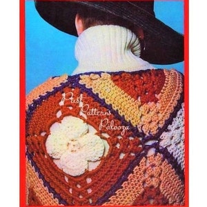 Vintage Crochet Pattern Womens Giant Granny Square Motif Shawl PDF Instant Digital Download Retro Boho Hippie Chic DK Yarn