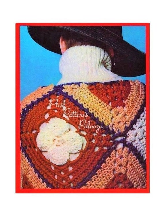 Vintage Crochet Pattern Womens Giant Granny Square Motif Shawl Etsy