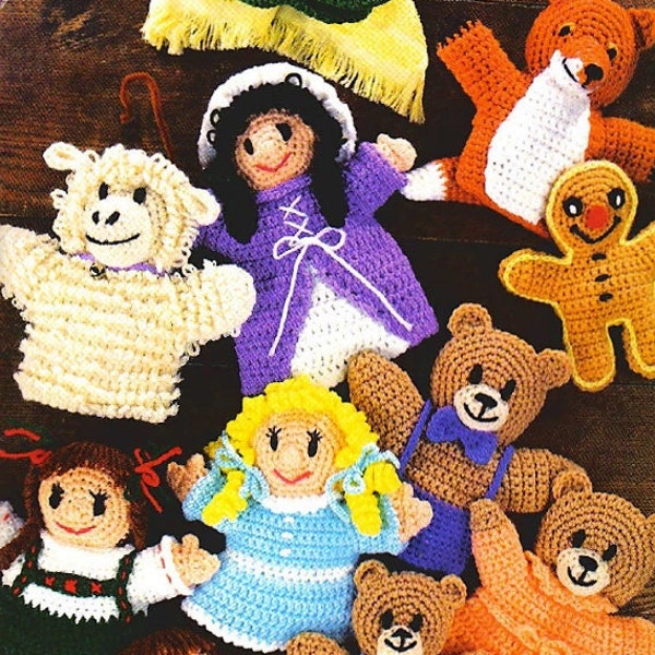 Vintage Crochet Patterns Classic Storybook Fairytale Hand Puppets PDF Instant Digital Download Amigurumi Soft Toy Puppets 4 Ply