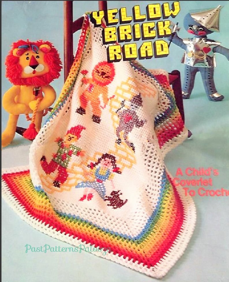 Vintage Crochet Pattern Yellow Brick Road The Wizard of Oz Blanket Afghan PDF Instant Digital Download Child Kids Coverlet Bed Throw image 2