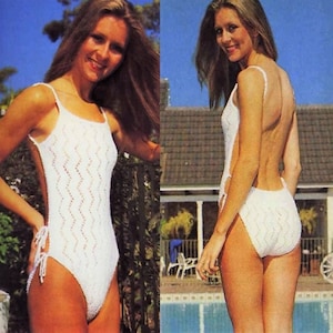 Vintage Knitting Pattern Womens Open Back Lacy Swimsuit One-Piece Bathing Suit PDF Instant Digital Download Swimwear 10 Ply Cotton