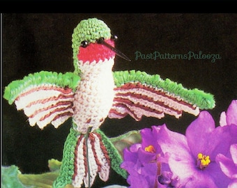 Vintage Crochet Pattern 3" Ruby-Throated Hummingbird PDF Instant Digital Download Small Bird Amigurumi Plush Stuffed Soft Toy or Plant Pick