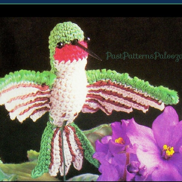 Vintage Crochet Pattern 3" Ruby-Throated Hummingbird PDF Instant Digital Download Small Bird Amigurumi Plush Stuffed Soft Toy or Plant Pick