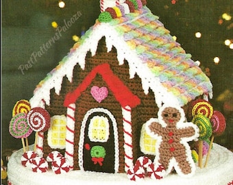 Vintage Crochet Pattern 10" Christmas Gingerbread House Centerpiece PDF Instant Digital Download Plush Candy Cottage Amigurumi 10 Ply