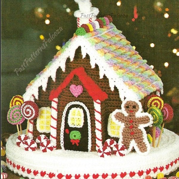 Vintage Crochet Pattern 10" Christmas Gingerbread House Centerpiece PDF Instant Digital Download Plush Candy Cottage Amigurumi 10 Ply