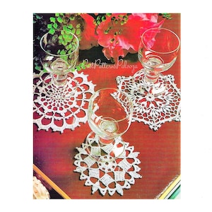 Vintage Crochet Pattern Christmas Snowflake Drink Coasters PDF Instant Digital Download Holiday Bar Table 3 Designs Cotton Thread 4"-6"